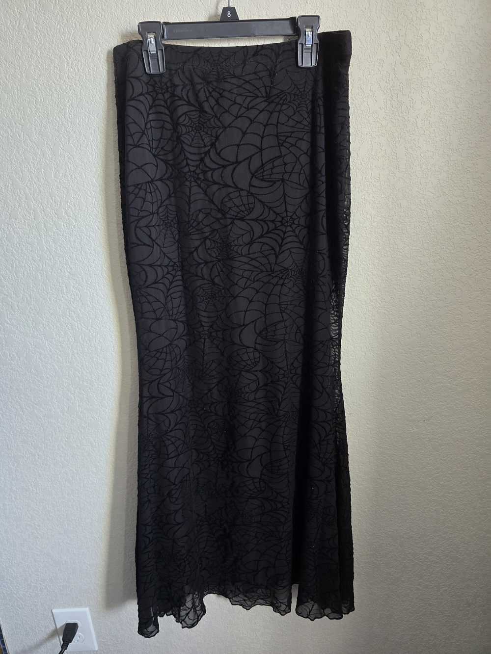 Cosmic Aura Black Spiderweb Flock Mesh Maxi Skirt - Medium